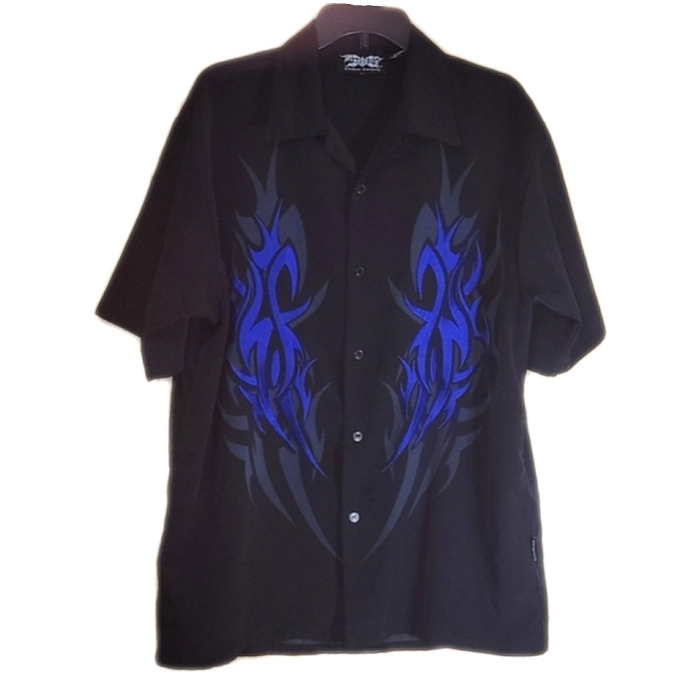 Dragonfly Hawaiian Shirt Blue Flames Flaming Biker